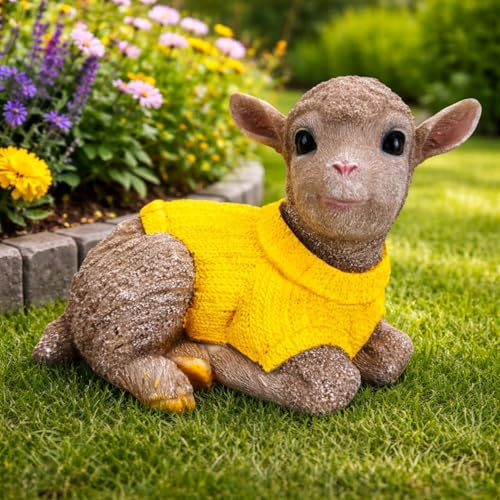 Online Fuchs Gartenfiguren für draußen süßes Schaf, Lamm mit Pullover - Deko Figuren für Garten, Terrasse und Balkon – 23 cm groß – wetterfest