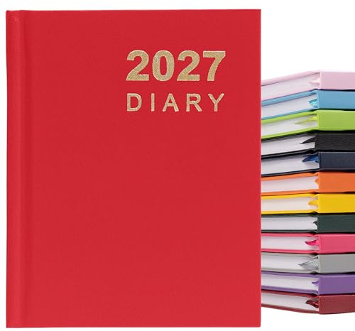 evelay 2027 Pocket Diary Week to View - Hardback Small Weekly Planner January to December 2027 - Compact Pocket Organiser with Reference Pages (Red)