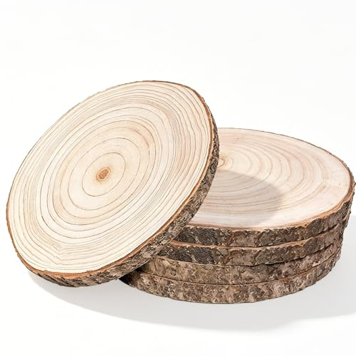 Holzscheiben 5 Stück, 18–20 cm Durchmesser von 15 mm Dicke Runde Holzscheibe Untersetzer Baumstamm Scheiben für DIY Basteln Hochzeit und Weihnachten Deko
