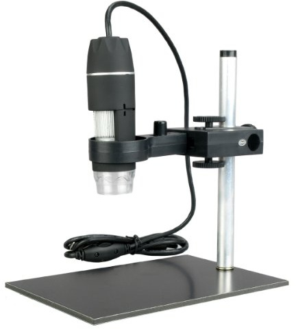 AmScope UTP200X003MP Handheld USB Digitalmikroskop mit LED-Beleuchtung und Ständer, 10X-200X, 0.3MP, Schwarz