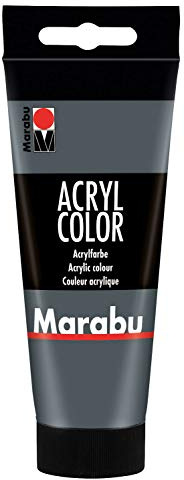 Marabu 12010050079 - Acryl Color dunkelgrau 100 ml, cremige Acrylfarbe auf Wasserbasis, schnell trocknend, lichtecht, wasserfest, zum Auftragen mit Pinsel und Schwamm auf Leinwand, Papier und Holz