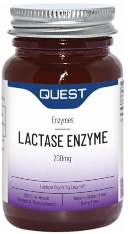 Quest Lactase Enzyme 200mg Lactose Intolerance Relief. 2000 ALU Fast Relief Dairy Enzymes Digestive Supplement to Prevent Gas, Bloating & Diarrhoea. Dairy, Gluten Free & Vegan (2 Pack x 30 Tablets)