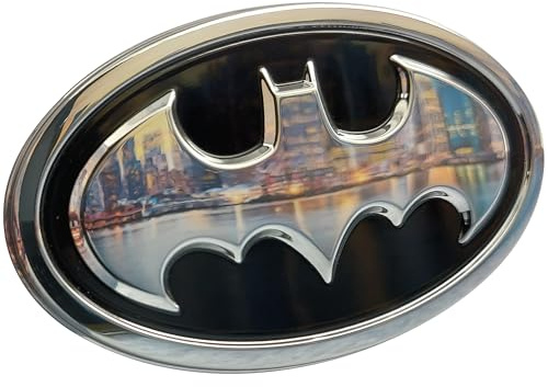 Fan Emblems Batman Car Emblem - 1989 Oval Bat Symbol 3D Auto Badge - Color: Black and Chrome - Size: 3.76 x 2.26 x 0.2 inches - Officially Licensed DC Car Accessories