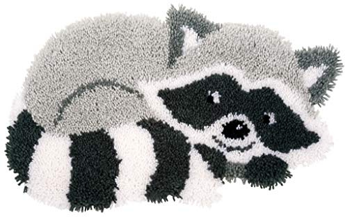 Vervaco PN-0156421 Formteppich Waschbär Knüpfpackung zum Selbstknüpfen eines Teppichs, Stramin, Weiß, 55 x 32 x 0, 30 cm