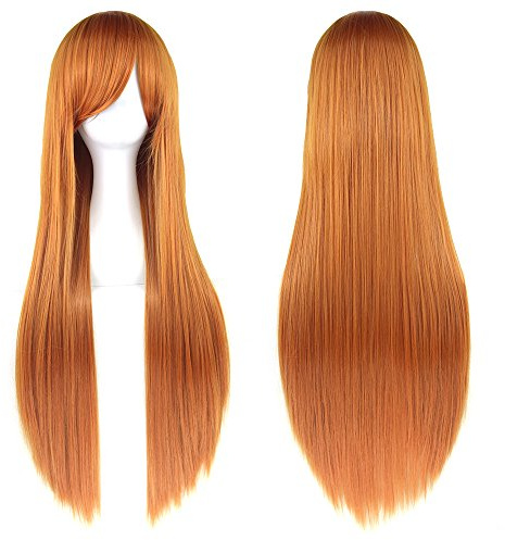 Fouriding 31 Orange Women's Long Straight Cosplay Party Wigs Hairpieces Hair Cap Lolita Style Anime Wig