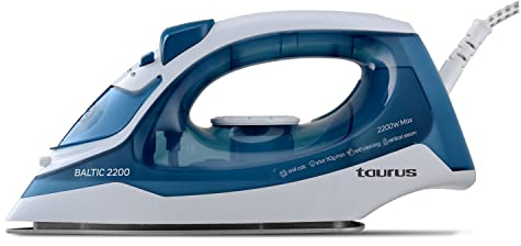 Taurus – Plancha de vapor Baltic,2200W,Suela Silver,Golpe vapor 110 g/min,Antical,Antigoteo,Autolimpieza,Planchado vertical,Aviso sonoro y visual,Azul/Blanco