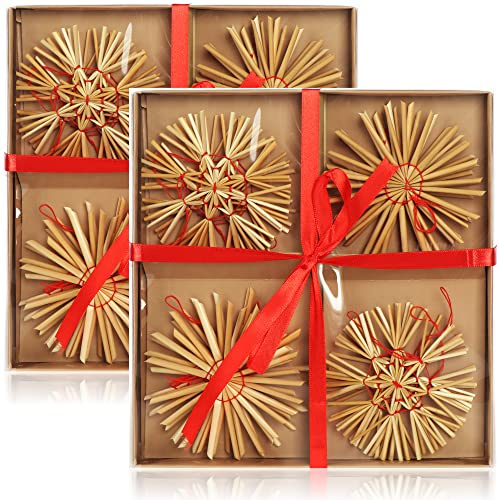 com-four® 24-teiliges Strohsterne Set, Stroh-Anhänger, Weihnachtsbaum-Schmu | Christbaum-Behang - Weihnachtsdekoration - Ø 10 cm