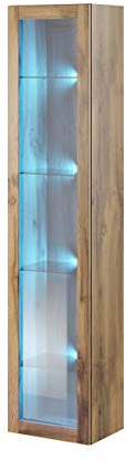 Furniture24 Hängevitrine Vigo, Vitrine, Vitrinenschrank, Hängeschrank, Wandvitrine, Wandschrank mit 1 Tür, Schrank, Wohnzimmerschrank, Grifflose, Push to Open (Wotan Eiche)