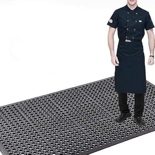 ybaymy 90 x 210cm Outdoor Rubber Mats, Commercial Rubber Floor Mat, Large Anti Fatigue Standing Mat/Heavy Duty Non-Slip Outdoor Entrance Mat with Drainage Holes, for Industrial Kitchen Garden Pool