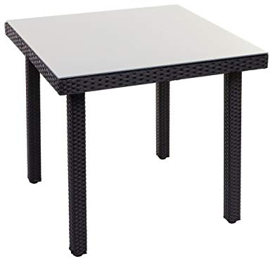 Mendler Poly-Rattan Gartentisch Cava, 80x80cm - schwarz | Esstisch, Beistelltisch, Tisch mit Glasplatte