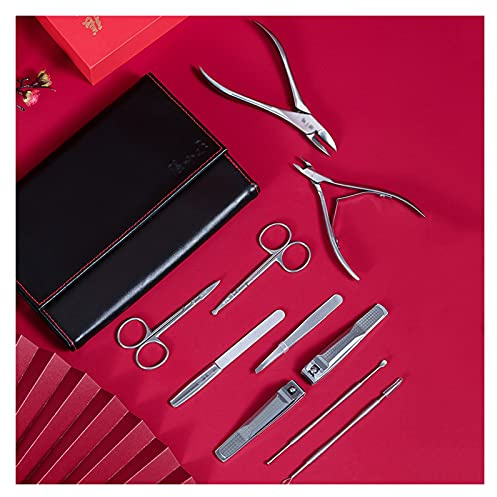 Kit de corte de uñas Kit de pedicuras de cortañas para adultos Acero inoxidable 10 en 1 Set Clipper de uñas para hombres y mujeres Kit de aseo profesional con caja de viaje de cuero negro Conjunto de