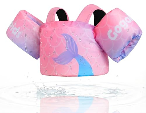 Gogokids Toddler Swimming Float Vest, Arm Bands Kids Swim Vest with Shoulder Harness Baby Floats Swimming Training Jacket for 2-6 Years Old Boys Girls Perfect for Pool, Learn to Swim and Beach