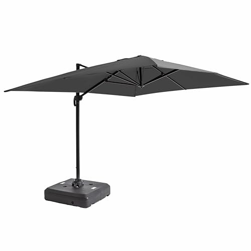 Oviala Parasol déporté 4x3 m 360° inclinable + à Lester sur Roues Gris