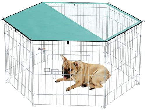 PawHut Parque de Juegos para Perros 6 Paneles 59x60 cm Plegables Empalme Libre Valla Metálica para Mascotas con Puerta con Pestillo y Toldo Superior para Jardín Patio Exterior Plata
