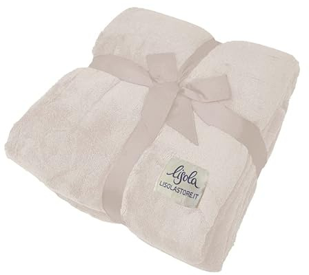 Lisola Coperta Plaid in Micropile, Morbida, 150x200cm Tinta Unita, Prodotto Ufficiale del Grande Fratello, Modello Ricciolone, Colore Écru