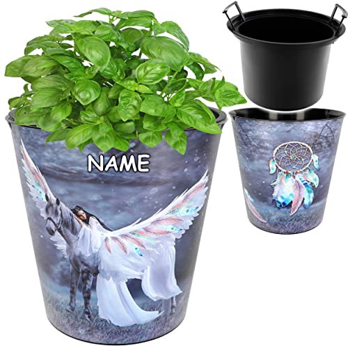 alles-meine.de GmbH universal Eimer/z.B. Blumentopf Modell wählbar 10 Liter - wasserdicht - 28 cm - aus Kunststoff - Einhorn & Traumfänger inkl. Name - Papierkorb Spielze..