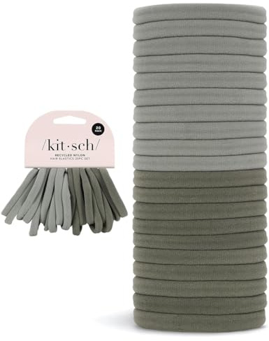 Kitsch Eucalyptus Hair Ties No Damage 20pcs - Hair Bands for women - Strong Stretchy Hairbands & Hair Bobbles - Soft Nylon Hair Elastics, Snag-Free Rubber Bands for Updos & Braids
