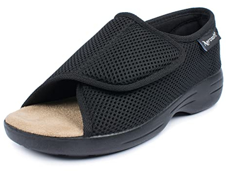 Aerosoft Reha-sandaler stretch 14 kvinnor män kardborreband bredd G-H halkskydd, svart, 46 EU