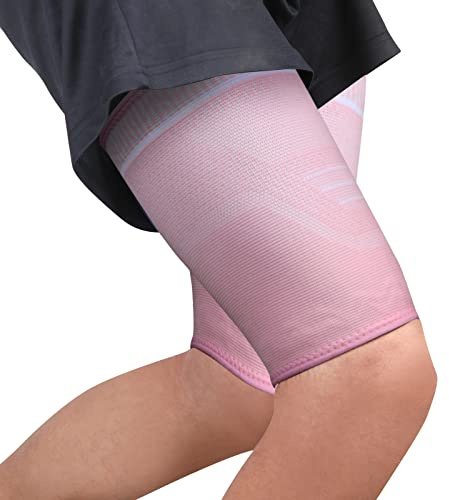 Manchon de Compression Cuisse pour Femmes et Hommes 2 Pièces Compression Supports de Cuisse Respirant Bandage Cuisse Soulager Douleurs Ischio Jambiers, Tensions Musculaires, Sport, (rose, M)