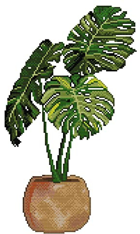 Awesocrafts Cross Stitch Stamped Kits Monstera Deliciosa Liebm Easy Patterns Cross Stitching Embroidery Needlework Kit Supplies