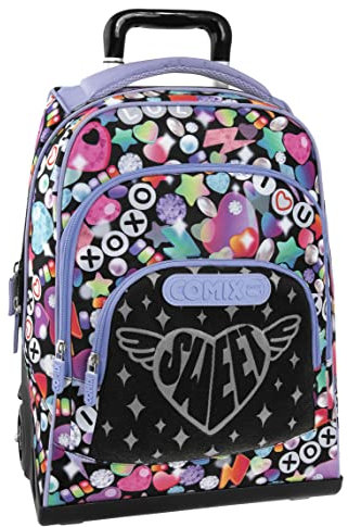 Comix BRIGHT GIRL - Zaino Con Trolley e Regolabile in Altezza, con Manico e Spallacci a Scomparsa, Ampio Vano e Tasca Frontale a Zip - Bambina e Bambino Zaino Scuola 36x47hx23 cm