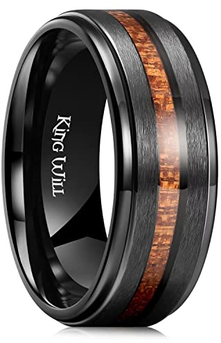 King Will 8mm silberner Titanring mit Holzeinlage - Innenloch, Ehering für Männer, hochglanzpolierte, abgeschrägte Kanten, komfortable Passform