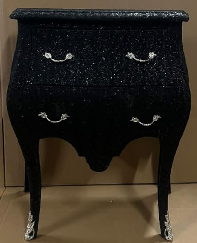 Casa Padrino cómoda Barroco Negro Aspecto Brillo/Plata - Mesita de Noche de Estilo Barroco Hecha a Mano con 2 cajones - Muebles barrocos - Muebles de Dormitorio Estilo Barroco