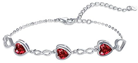 Qings 3 Herz Granat Geburtsstein Armband Damen Silber 925 Januar Infinity Unendlichkeit Armkette mit Zirkonia Charms Verstellbar Kristall Armbände Geburtstag Weihnachten Geschenk für Mädchen Ihr