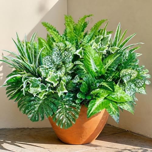 obbsie 16 racimos de plantas falsas para exteriores, resistentes a los rayos UV, arbustos artificiales, arbustos de boj verde, plantas de plástico sintético, tallos verdes para primavera, jardín,