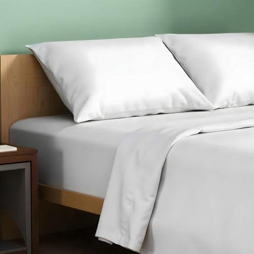 TEXAS LINEN CO. 100% Organic Cotton Percale Sheets King Size - 4 PC White Organic Sheets King Set, Soft, Crisp & Cooling, Fully Elasticized 16 Deep Pocket Hotel Bedsheet Set - GOTS Certified