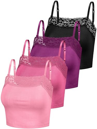 Bencailor Spetsbraletter för dam, 4-pack, kort skuren modell med spetskant och spaghettiband, XL