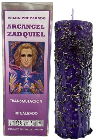 Velón del Arcángel Zadquiel para Transmutación | Poderoso Velón Ritualizado para Transformar las Energías Negativas en Positivas | Vela Especial con Aceite Litúrgico e Instrucciones de Uso.