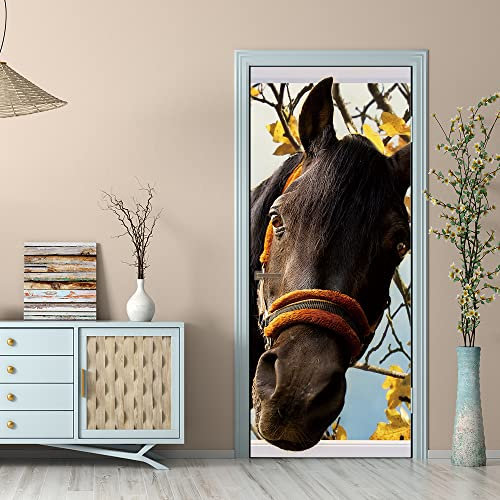 2 Pcs Fototapete Türtapete selbstklebend Türposter Pferd Abnehmbar Fototapete Türfolie Poster Tapete Muster Türaufkleber für Tür, Wohnzimmer, Schlafzimmer, Küche und Bad B85 x H205cm