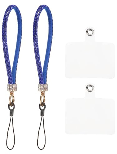 QUARKZMAN 2pz Laccio Telefono Universale Cinturino Polso Staccabile Scintillio e Patch Telefono Lussuoso Cordoncino Strass per Auricolari Portachiavi Portamonete Portafoglio Blu Scuro