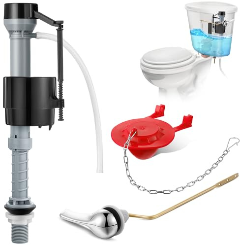 Saillong Universal Toilet Flusher Replacement Kit, Fill Valve, 2-Inch Flapper, Side Mount Handle Lever, Water-Saving, Adjustable Toilet Repair Kit Inside Tank, Easy to Install(1 Set,Black, Red)