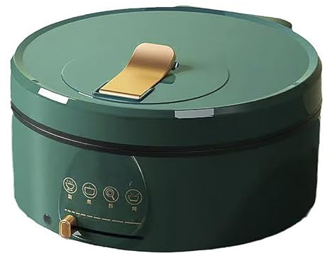 Teglia Elettrica, Piccola Padella Elettrica, Griglia Interna Senza Fumo, Padella Elettrica con Coperchio, per Colazione Istantanea Uova Frittelle(Green)
