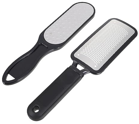 WOONEKY Kit de 2 Exfoliantes de Pedicura Acero Inoxidable y Plástico, Herramienta Resistente para Quitar Durezas y Eliminar Piel Dura en Pies