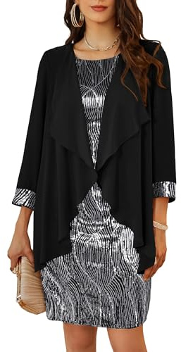 GRACE KARIN Donna Set 2 Pezzi Abito con Paillettes Senza Maniche e Coprispalle Elegante per Feste