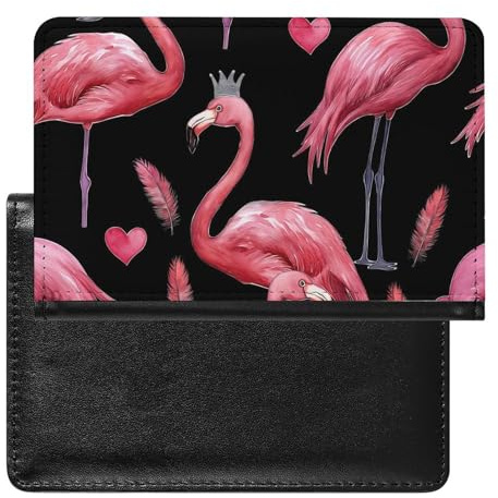 XJLAPWS Reisepasshülle Etui Rosa Flamingo-Herz-Muster Pu Leder Reisepasshülle Mit Kartenschlitz