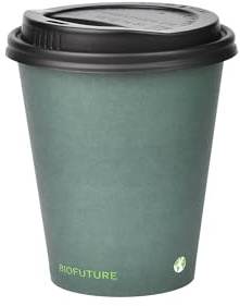 BIOFUTURE Disposable Coffee Cups Compostable Paper Cups with Lids | Eco-Friendly & Biodegradable, Ideal for Hot Drinks, Takeaway or Travel, EN 13432 Certified, 6oz, 50 Count, Green