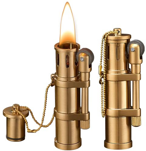 GAOUTO 2 mecheros de queroseno, encendedor de latón vintage, encendedor mecánico vintage, recargable, encendedor de llama de chorro, encendedor para cocina de camping (no contiene queroseno)