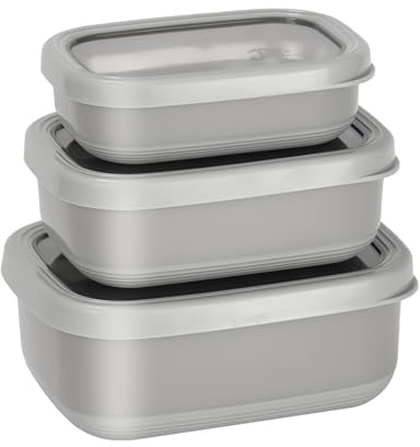 Lille Home Edelstahl Lebensmittelbehälter, 3er-Set, auslaufsicher | Enthält 470 ml, 900 ml & 1,4 L Behälter mit rutschfester Außenseite. BPA-frei. Ideal für Meal Prep, Büro & unterwegs