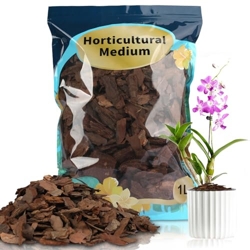 GOTVUGE Orchid Bark, Pine Bark for Plants Natural Mulch for Potted Plants, Wood Chips for Garden (1L)