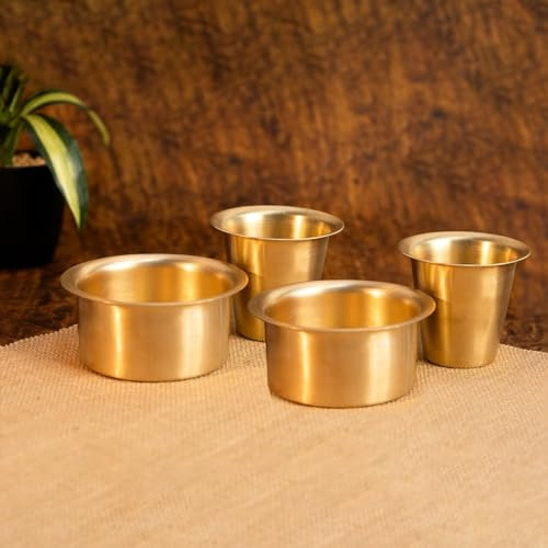 ZenithCart Brass Filter Coffee Cup Set | South Indian Dabara Tumbler Set for Traditional Coffee | Pital Dawara Cup Set | Set of 2