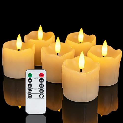 Homemory 12er Led flackernde Kerzen mit Fernbedienung,warme weiße,Plastik | 400 Std,elektrische, realistischer batterie Teelichter,dimmbar für Party und Urlaub Dekor,Batterie im Lieferumfang enthalten