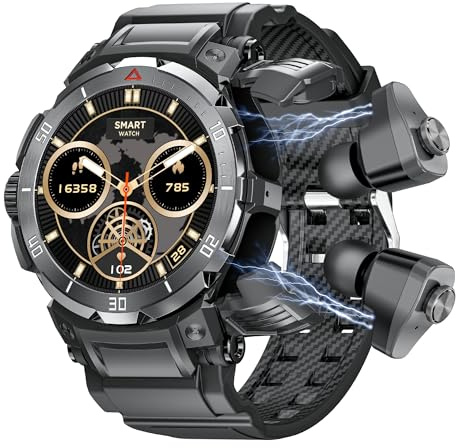 FANCHENGZI Smart Watch with Earbuds for Men, 1.53 HD Screen Military Watch, Answer/Make Calls, Sports Fitness Trackers with Heart Rate, Blood Oxygen, Sleep Monitor, for Men Dad Husband