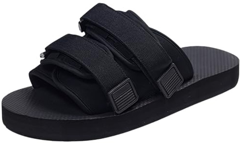 FmShi Men's Solid Colour Open Toe Breathable Sandals, Comfy Non Slip Durable Hook & Loop Fastener Beach Water Shoes, Summer (Black,8.5)