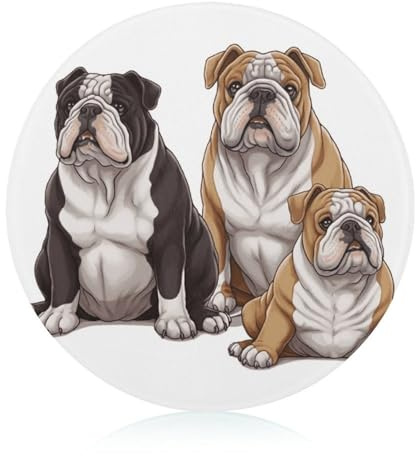 Tempered Glass Cutting Board for Kitchen,English Bulldogs Print Round Chopping Board,Anti Slip Bottom Cutting Boards