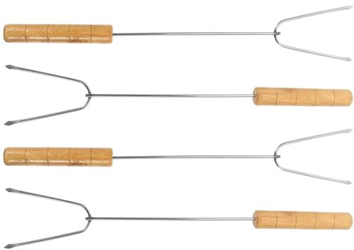 Brochettes Barbecue 4 Pièces en Acier Inoxydable, Manche Bois