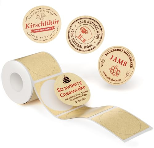 NIIMBOT Etiketten, Rot und Schwarz Bedruckte Etiketten für B1 Pro B2 Pro B21 Pro Etikettendrucker, 34x34mm 205 Blatt Aufkleber Etikettenband für Supermärkte Geschäfte Scrapbooking, Kraftpapier